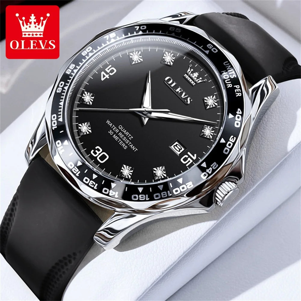 OLEVS Golden Green Quartz Watch for Men Luxury Brand Diving Waterproof Stainless steel Rubber Strap Men's Watches Original 9988