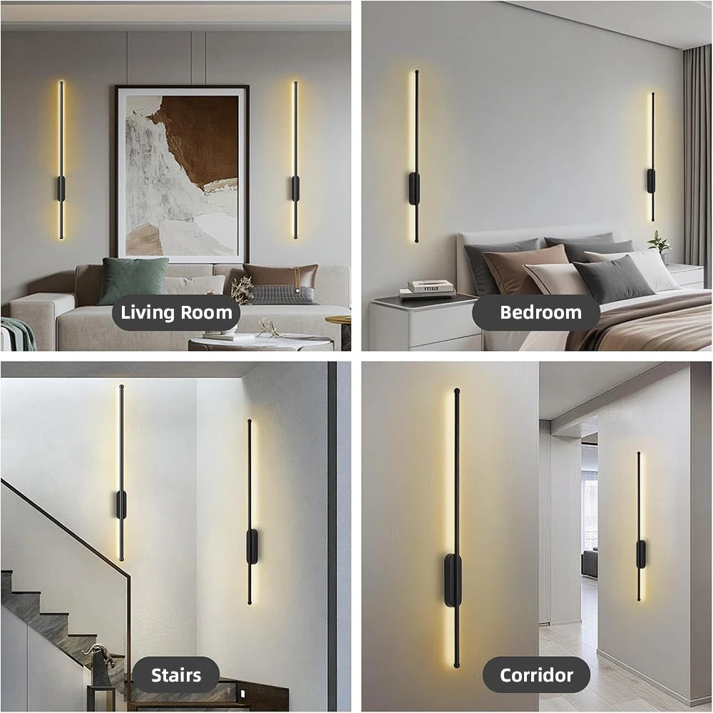 Modern Creative Strip Led Wall Lamp 3 colors Minimalist Bedroom Bedside Wall Sconce Living Room TV Sofa Background Wall Lamp