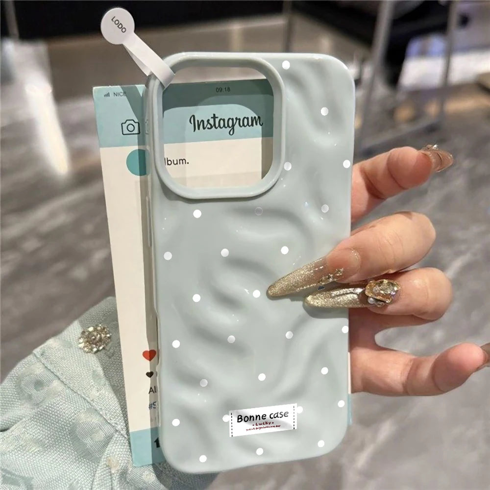 Couples Polka Dots Korean Phone Case For iPhone 17 16 15 14 13 12 11 Pro Max 13 14 15 Plus 17 Air Wrinkle Wave Silicone Cover