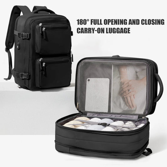 Large Travel Backpack for Men Women, Mochila De Viaje Carry on Backpack Flight Approved Luggage Laptop Backpack, Personal Item Travel Backpack Waterproof Morral De Viaje Suitcase Daypack Black