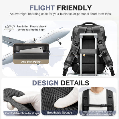 Large Travel Backpack for Men Women, Mochila De Viaje Carry on Backpack Flight Approved Luggage Laptop Backpack, Personal Item Travel Backpack Waterproof Morral De Viaje Suitcase Daypack Black