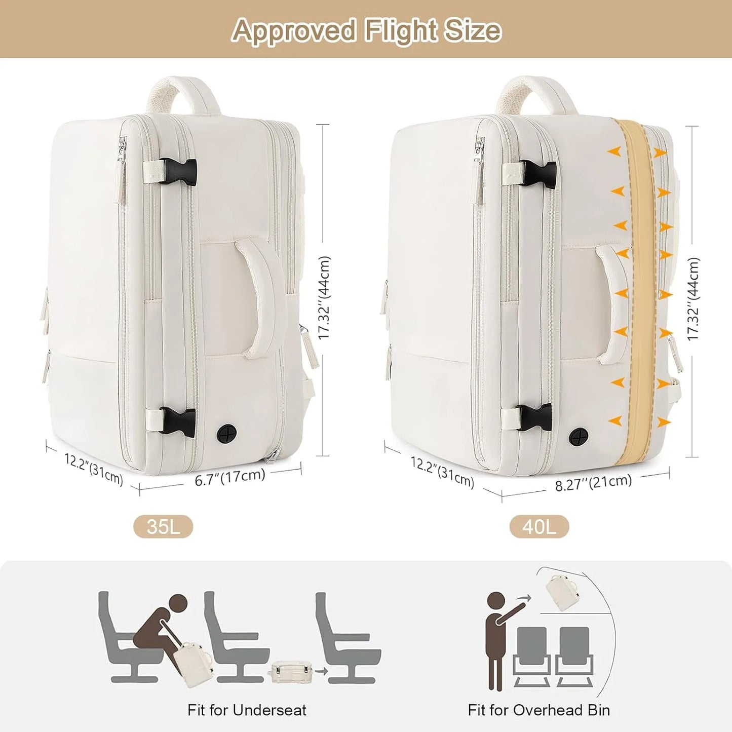 Travel Backpack, Carry-On Backpack for Men Women,Flight Approved,40L,Yellow