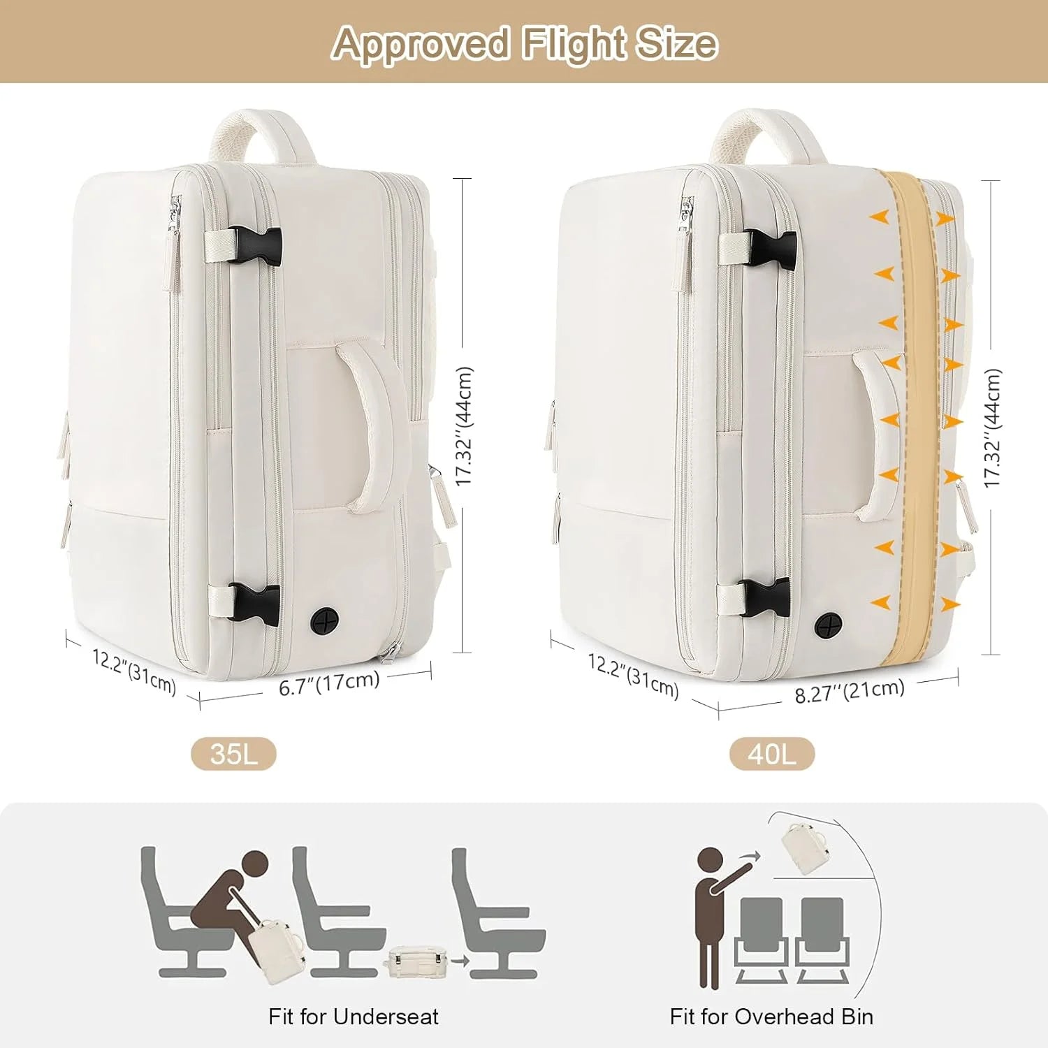 Travel Backpack, Carry-On Backpack for Men Women,Flight Approved,40L,Yellow