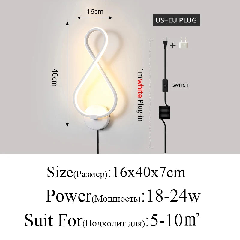 Modern Minimalist Wall Lamps Living Room Bedroom Bedside Luster AC90V-260V LED Indoor black white Lamp Aisle Lighting decoration