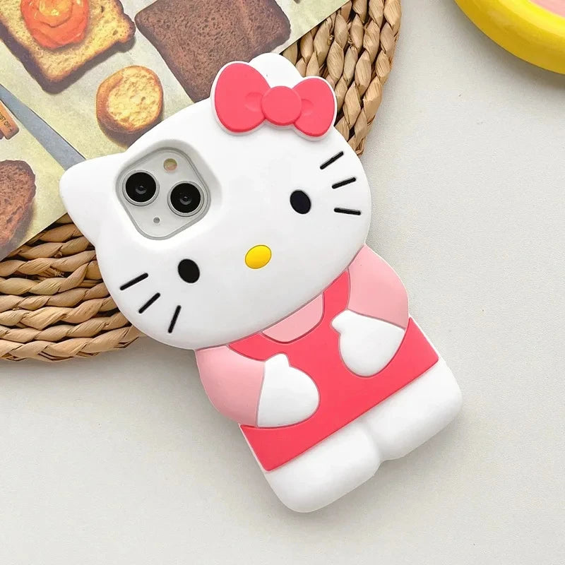 Sanrio Hello Kitty 3D Cartoon Bow Phone Case For iPhone 17 16 15 14 13 12 Pro Max 11 Anti Fall So Cute Y2K Soft Silicone Cover