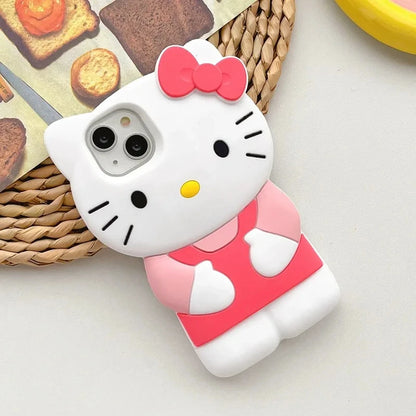 Sanrio Hello Kitty 3D Cartoon Bow Phone Case For iPhone 17 16 15 14 13 12 Pro Max 11 Anti Fall So Cute Y2K Soft Silicone Cover