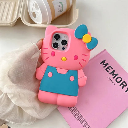 Sanrio Hello Kitty 3D Cartoon Bow Phone Case For iPhone 17 16 15 14 13 12 Pro Max 11 Anti Fall So Cute Y2K Soft Silicone Cover