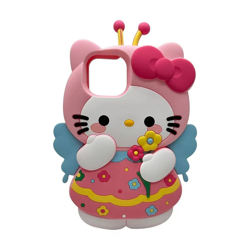 Sanrio Hello Kitty 3D Cartoon Bow Phone Case For iPhone 17 16 15 14 13 12 Pro Max 11 Anti Fall So Cute Y2K Soft Silicone Cover