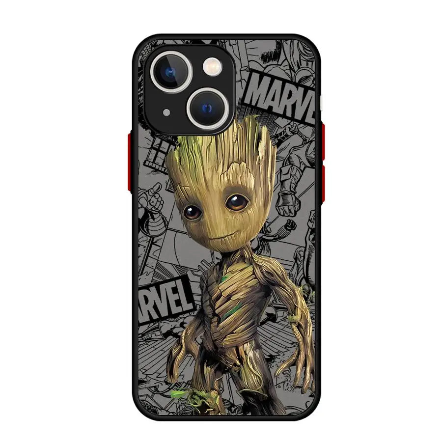 Marvel Groot Cute Phone Case for iPhone 16 15 14 13 12 11 8 7 SE XR XS Max 12 Mini 16 Pro Max 15 Plus Cover Black Soft Shell