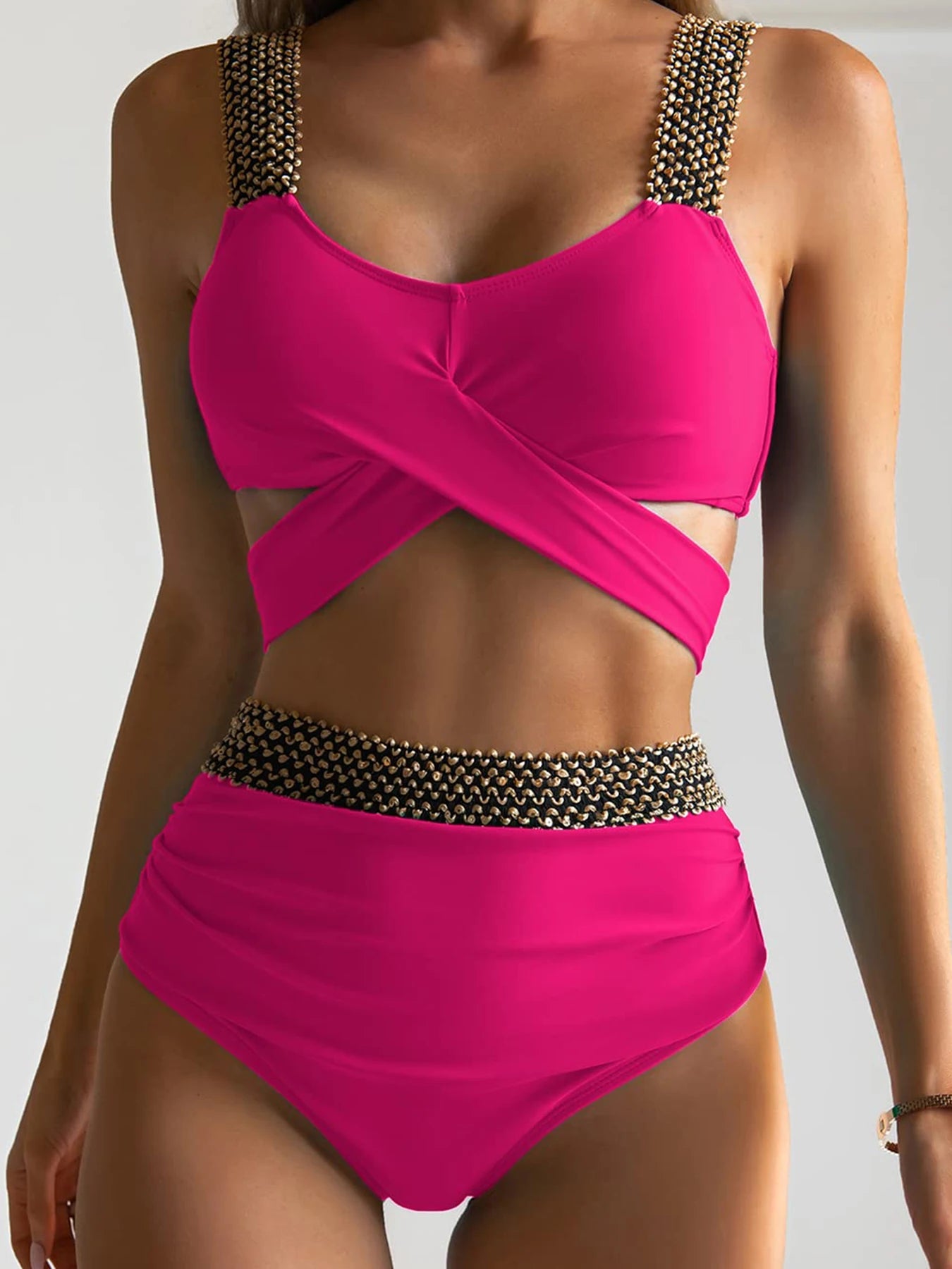 2026 New Sexy Cross High Waist Bikini Set Push Up Swimwear Women Swimsuit Female Flash Patchwork Bathing Suits Beachwear Bathers
