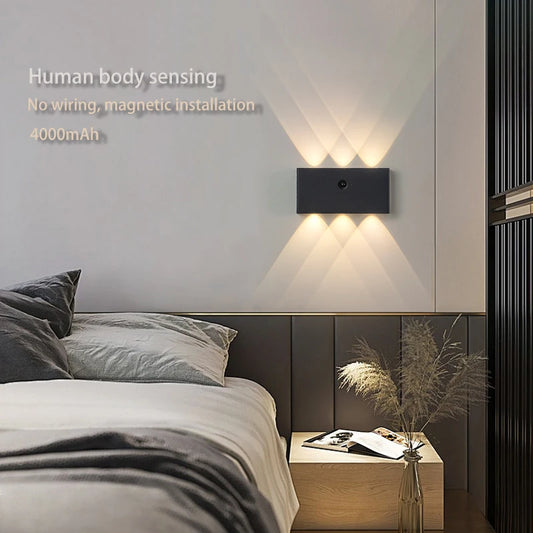 LED Minimalist Design Induction Wall Lamp Without Wiring Magnetic Installation 4000mAh Indoor 6W Hotel Bedside Corridor Lighting