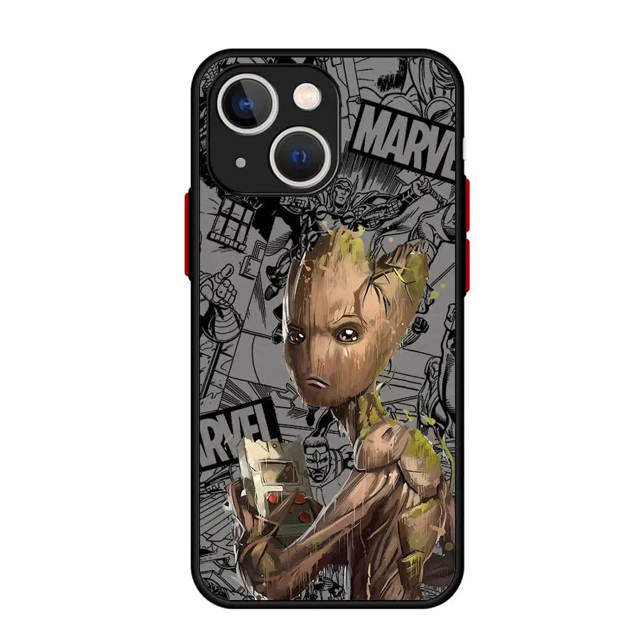 Marvel Groot Cute Phone Case for iPhone 16 15 14 13 12 11 8 7 SE XR XS Max 12 Mini 16 Pro Max 15 Plus Cover Black Soft Shell
