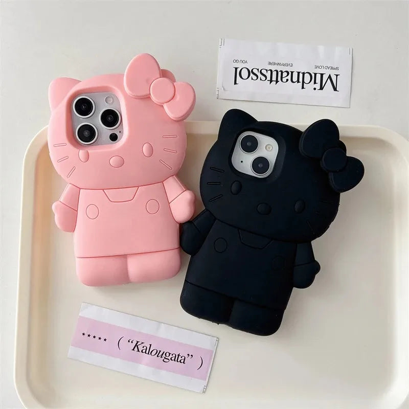 Sanrio Hello Kitty 3D Cartoon Bow Phone Case For iPhone 17 16 15 14 13 12 Pro Max 11 Anti Fall So Cute Y2K Soft Silicone Cover