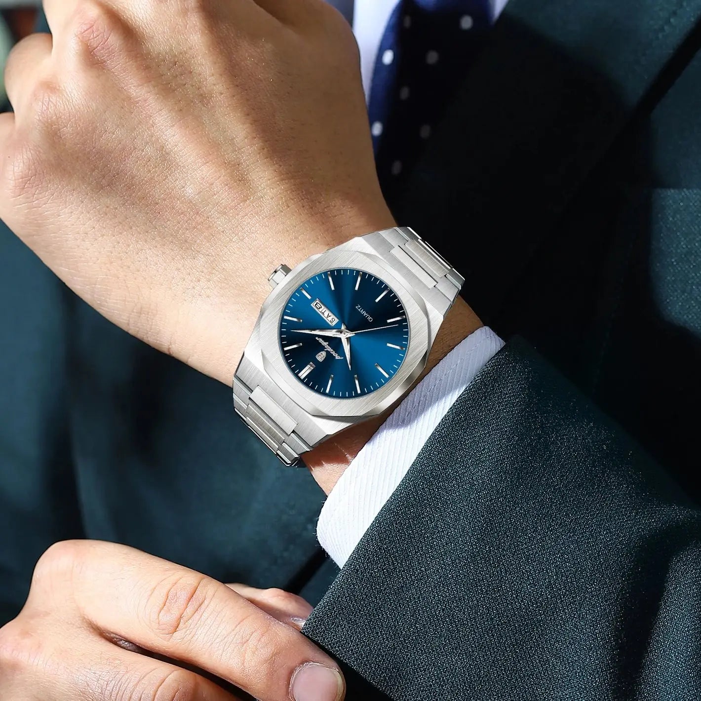 POEDAGAR Business Male Wristwatch Waterproof Luminous Stainless Steel Watches For Men Date Week Quartz Fashion Men's Clock Reloj