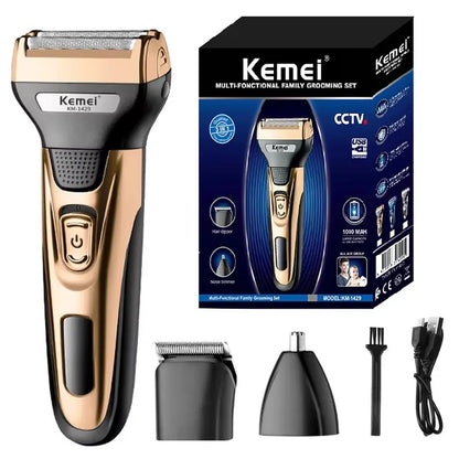 Kemei 3in1 grooming kit electric shaver for men beard hair trimmer body nose ear shaving machine face razor rechargeable