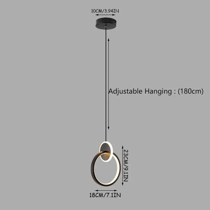 Modern Minimalist LED Interlocking Rings Pendant Light, Adjustable Acrylic & Iron Metal Hanging Lamp, Dimmable 3 Color Temperatu