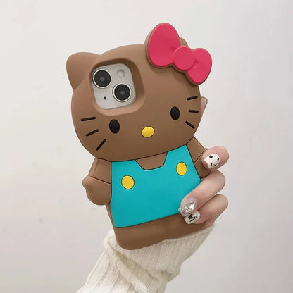 Sanrio Hello Kitty 3D Cartoon Bow Phone Case For iPhone 17 16 15 14 13 12 Pro Max 11 Anti Fall So Cute Y2K Soft Silicone Cover