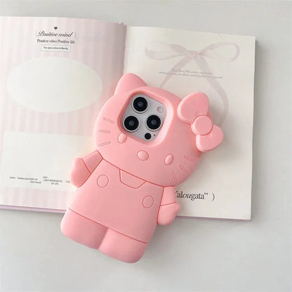 Sanrio Hello Kitty 3D Cartoon Bow Phone Case For iPhone 17 16 15 14 13 12 Pro Max 11 Anti Fall So Cute Y2K Soft Silicone Cover