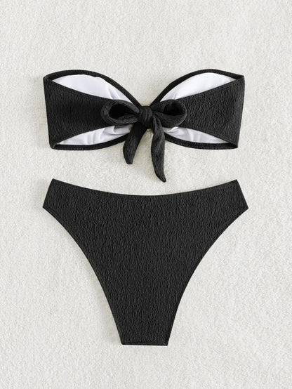 Sexy Bandeau Bikinis Sets Women Metal Ring Linked Push Up Micro Swimsuit 2025 Solid Bathing Suit Thong Swimwear Trajes De Baño