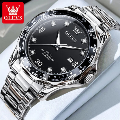 OLEVS Golden Green Quartz Watch for Men Luxury Brand Diving Waterproof Stainless steel Rubber Strap Men's Watches Original 9988
