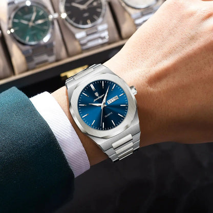 POEDAGAR Business Male Wristwatch Waterproof Luminous Stainless Steel Watches For Men Date Week Quartz Fashion Men's Clock Reloj
