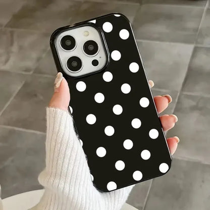 Fashionable Polka Dots Printed Black Phone Case For iPhone 16 17 Pro 15 14 13 12 11 Pro Max 7 8 Plus 16E Shockproof Soft Cover