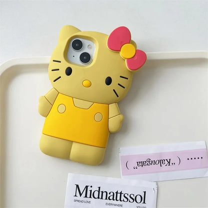 Sanrio Hello Kitty 3D Cartoon Bow Phone Case For iPhone 17 16 15 14 13 12 Pro Max 11 Anti Fall So Cute Y2K Soft Silicone Cover