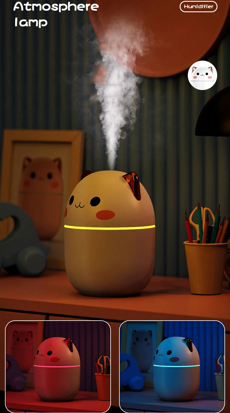 250ml Air Humidifier Cute Kawaiil Aroma Diffuser with Night Light Cool Mist for Bedroom Home Car Plants Purifier Humificador