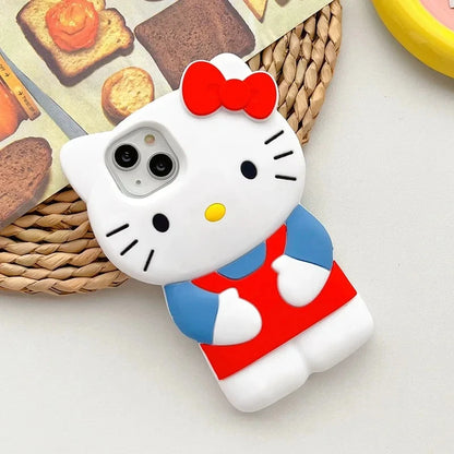 Sanrio Hello Kitty 3D Cartoon Bow Phone Case For iPhone 17 16 15 14 13 12 Pro Max 11 Anti Fall So Cute Y2K Soft Silicone Cover