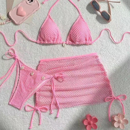 Summer Swimsuit For Women Sexy Bikini Set Push-up Padded Bra Thong Three Pieces  Neck Halter Beachwear Bathing Sexy Swimsuits