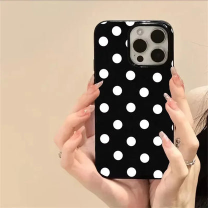 Fashionable Polka Dots Printed Black Phone Case For iPhone 16 17 Pro 15 14 13 12 11 Pro Max 7 8 Plus 16E Shockproof Soft Cover
