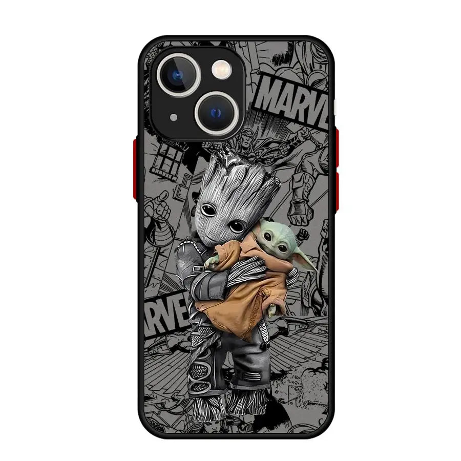 Marvel Groot Cute Phone Case for iPhone 16 15 14 13 12 11 8 7 SE XR XS Max 12 Mini 16 Pro Max 15 Plus Cover Black Soft Shell
