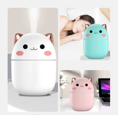 250ml Air Humidifier Cute Kawaiil Aroma Diffuser with Night Light Cool Mist for Bedroom Home Car Plants Purifier Humificador