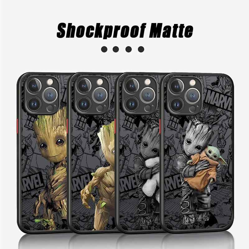 Marvel Groot Cute Phone Case for iPhone 16 15 14 13 12 11 8 7 SE XR XS Max 12 Mini 16 Pro Max 15 Plus Cover Black Soft Shell