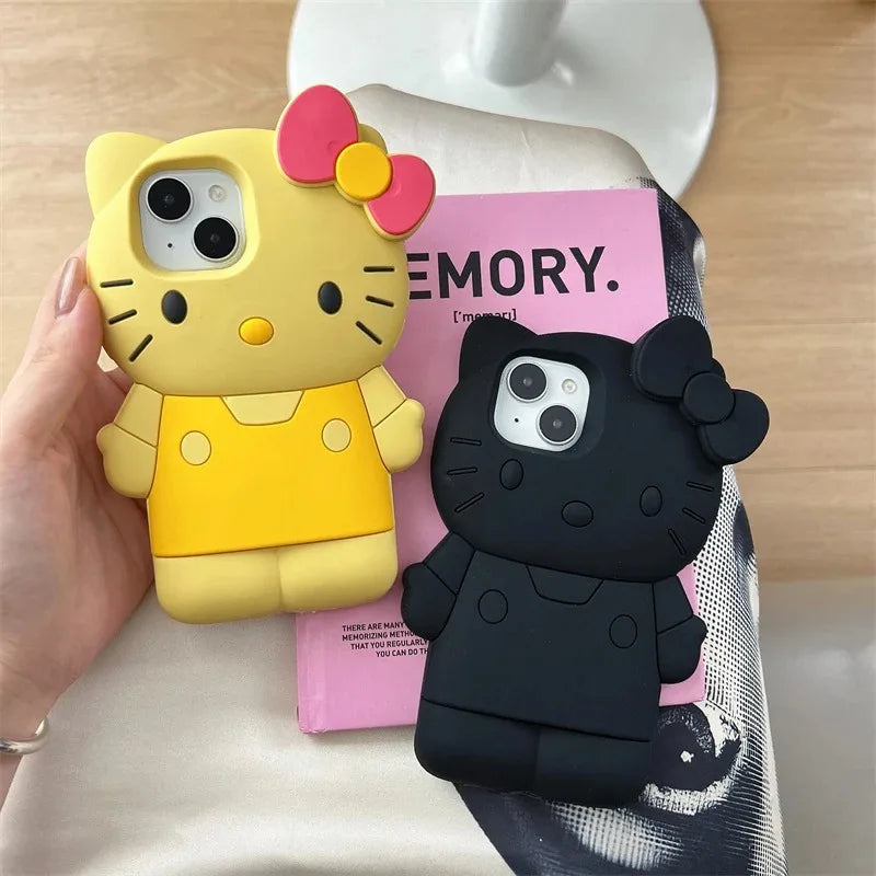 Sanrio Hello Kitty 3D Cartoon Bow Phone Case For iPhone 17 16 15 14 13 12 Pro Max 11 Anti Fall So Cute Y2K Soft Silicone Cover