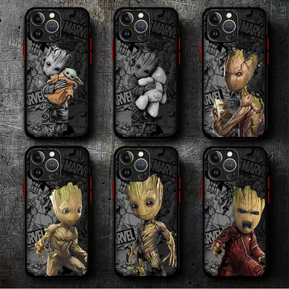 Marvel Groot Cute Phone Case for iPhone 16 15 14 13 12 11 8 7 SE XR XS Max 12 Mini 16 Pro Max 15 Plus Cover Black Soft Shell
