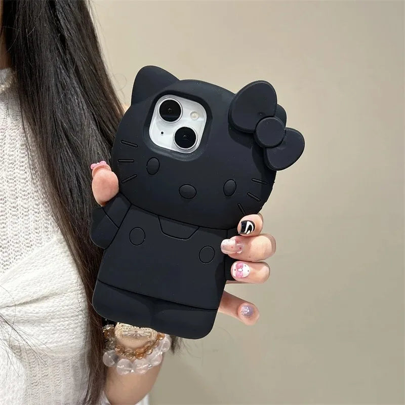 Sanrio Hello Kitty 3D Cartoon Bow Phone Case For iPhone 17 16 15 14 13 12 Pro Max 11 Anti Fall So Cute Y2K Soft Silicone Cover