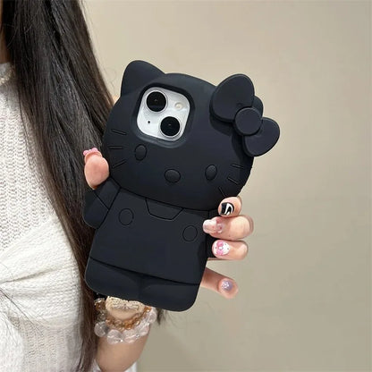 Sanrio Hello Kitty 3D Cartoon Bow Phone Case For iPhone 17 16 15 14 13 12 Pro Max 11 Anti Fall So Cute Y2K Soft Silicone Cover
