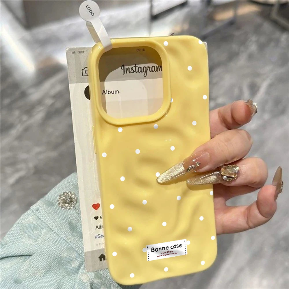 Couples Polka Dots Korean Phone Case For iPhone 17 16 15 14 13 12 11 Pro Max 13 14 15 Plus 17 Air Wrinkle Wave Silicone Cover