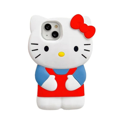 Sanrio Hello Kitty 3D Cartoon Bow Phone Case For iPhone 17 16 15 14 13 12 Pro Max 11 Anti Fall So Cute Y2K Soft Silicone Cover