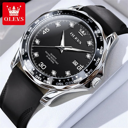 OLEVS Golden Green Quartz Watch for Men Luxury Brand Diving Waterproof Stainless steel Rubber Strap Men's Watches Original 9988