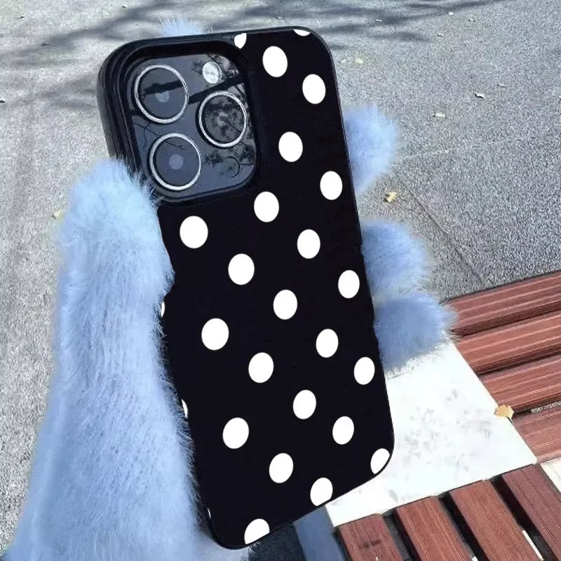 Fashionable Polka Dots Printed Black Phone Case For iPhone 16 17 Pro 15 14 13 12 11 Pro Max 7 8 Plus 16E Shockproof Soft Cover