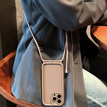 Phone Case For iPhone 14 13 15 16 Pro Max 17 Air 16E 12 11 X XS 8 Plus SE2022 Crossbody Adjustable Lanyard Strap Rope Soft Cover