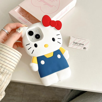 Sanrio Hello Kitty 3D Cartoon Bow Phone Case For iPhone 17 16 15 14 13 12 Pro Max 11 Anti Fall So Cute Y2K Soft Silicone Cover