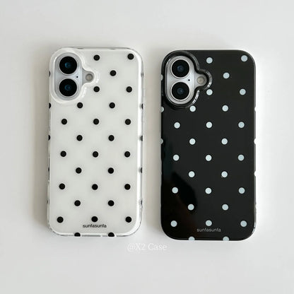 Minimalist Black And White Polka Dots Phone Case For iPhone 17 16 15 14 13 12 11 Pro MAX Plus Y2K Shockproof Dustproof Cover