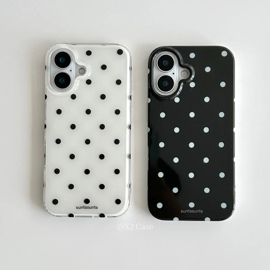 Minimalist Black And White Polka Dots Phone Case For iPhone 17 16 15 14 13 12 11 Pro MAX Plus Y2K Shockproof Dustproof Cover