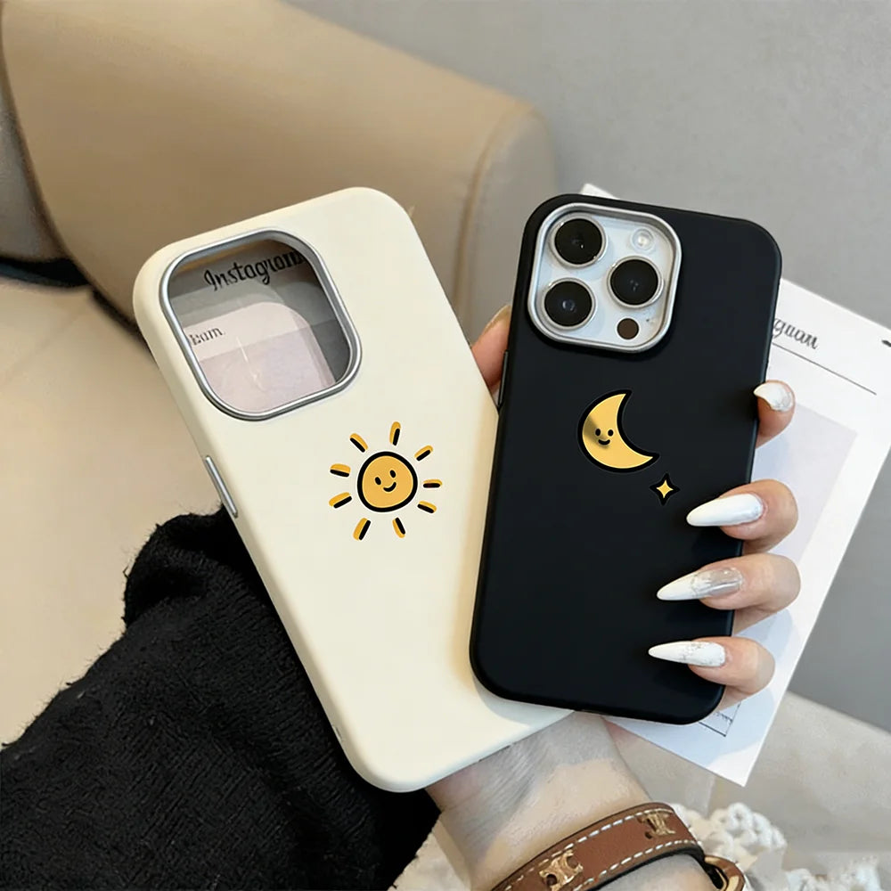 Moon and Sun Couple Paired Phone Case For iPhone 17 16 15 Pro Max Plus 15 14 Pro 13 12 11 7 8 SE 16E XR XS Cases Anti Fall Funda