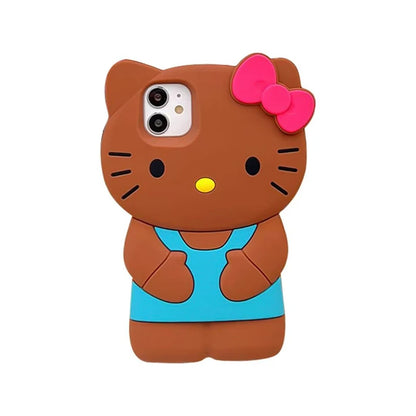 Sanrio Hello Kitty 3D Cartoon Bow Phone Case For iPhone 17 16 15 14 13 12 Pro Max 11 Anti Fall So Cute Y2K Soft Silicone Cover