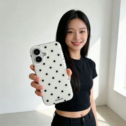 Minimalist Black And White Polka Dots Phone Case For iPhone 17 16 15 14 13 12 11 Pro MAX Plus Y2K Shockproof Dustproof Cover