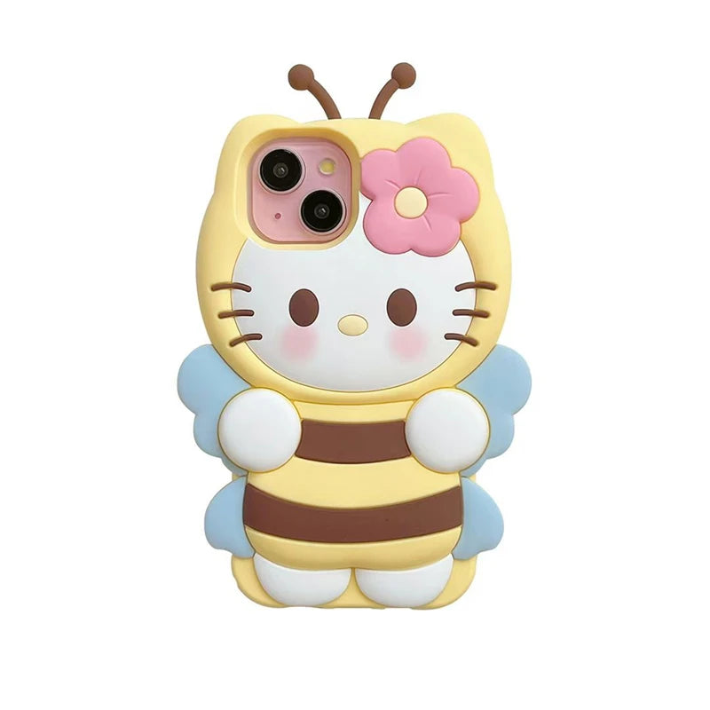 Sanrio Hello Kitty 3D Cartoon Bow Phone Case For iPhone 17 16 15 14 13 12 Pro Max 11 Anti Fall So Cute Y2K Soft Silicone Cover